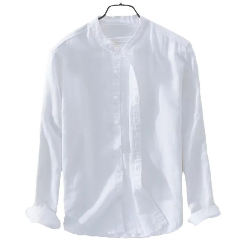 Loose fit long sleeve casual shirt in cotton linen fabric, shown in a solid colour.