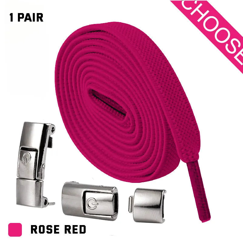 Press lock elastic shoelace with 8mm widened flat profile in assorted colours.