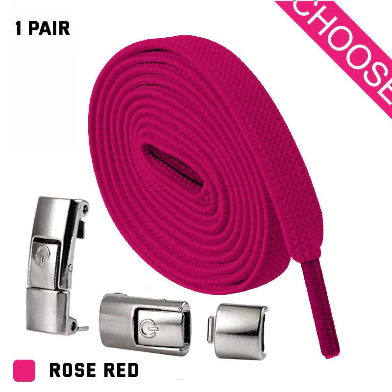 No-Tie Slip-On Sneaker Shoelaces in a variety of colors, including white, blue, pink, and more.