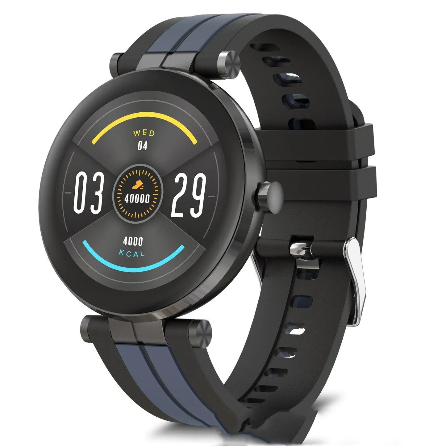 Smart watch with blood pressure monitoring on wrist showing heart rate tracking display