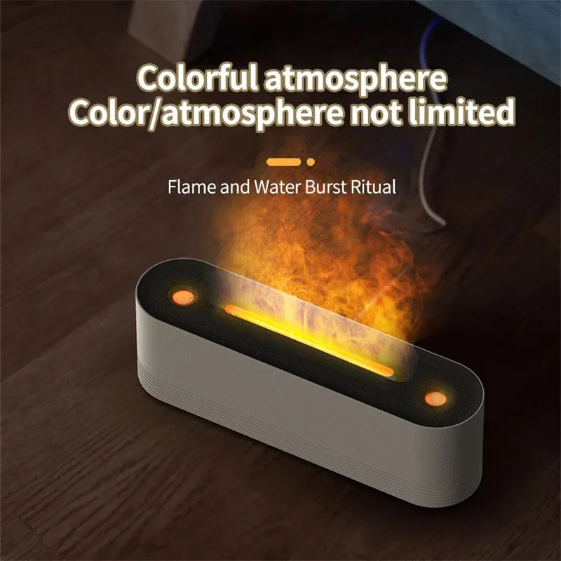 Black and white ultrasonic flame air humidifier and aroma diffuser with LED lights and 0.5L tank
