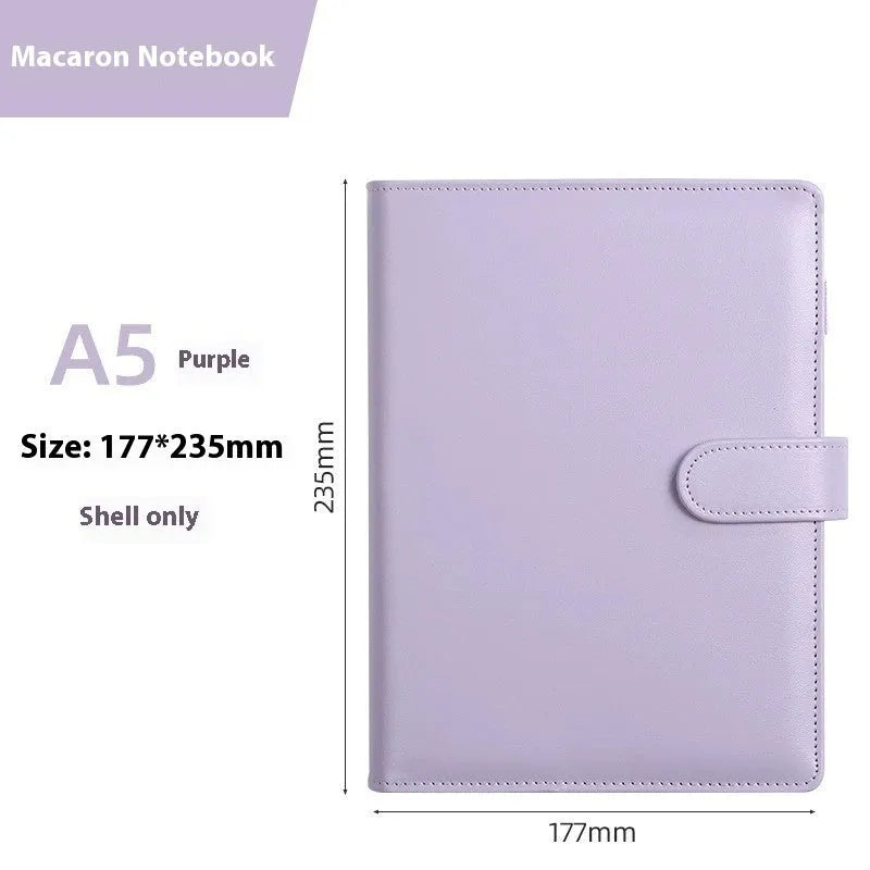 A5 PU leather notebook binder shell with zipper closure in a solid colour.
