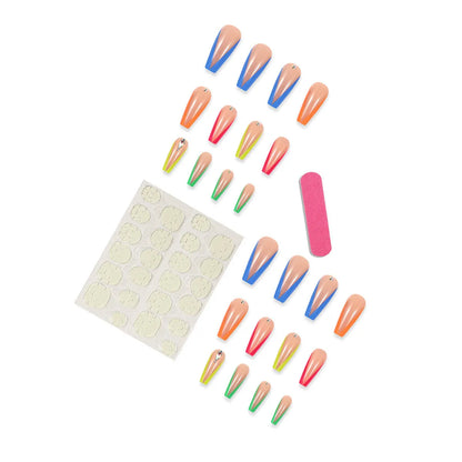 Diamond colour French style nail tip kit with cartoon love cross heart patterns and jelly glue.