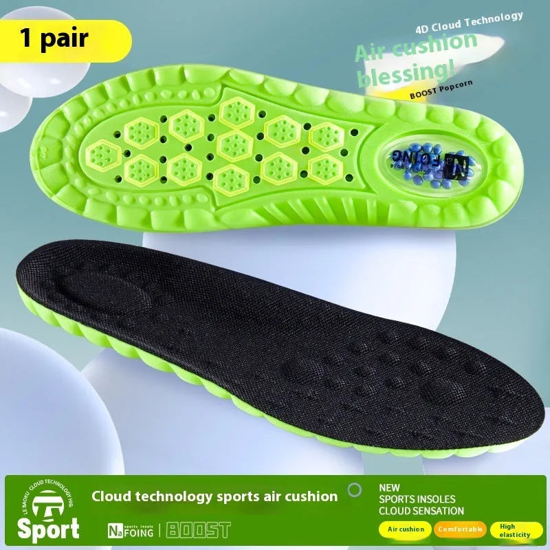 Green PU air cushion sports insoles with argy wormwood for shock absorption and sweat management