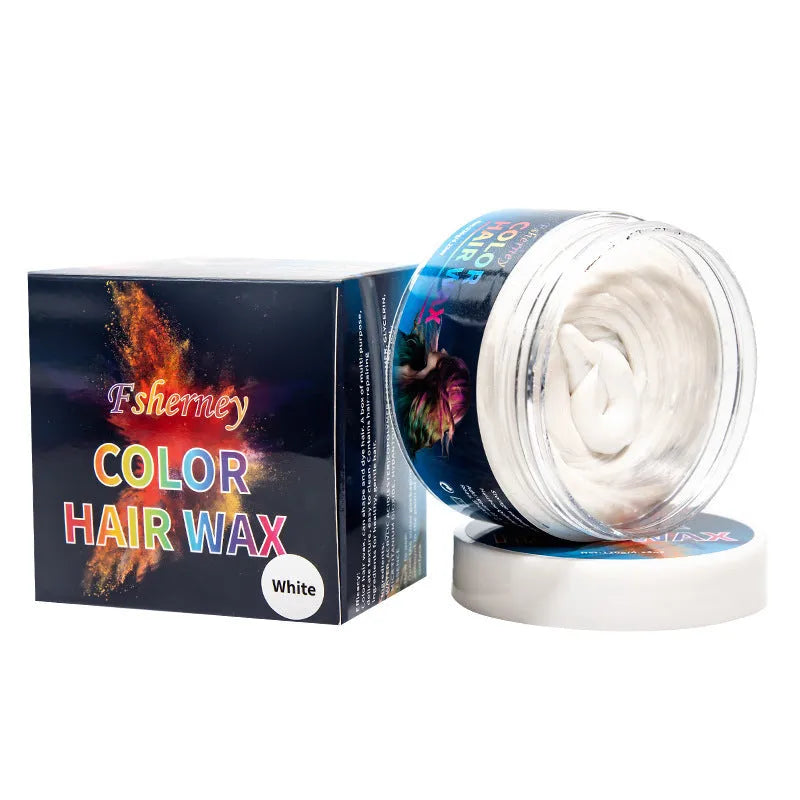 120g hair styling clay container showing colour options including blue, green, purple and other shades