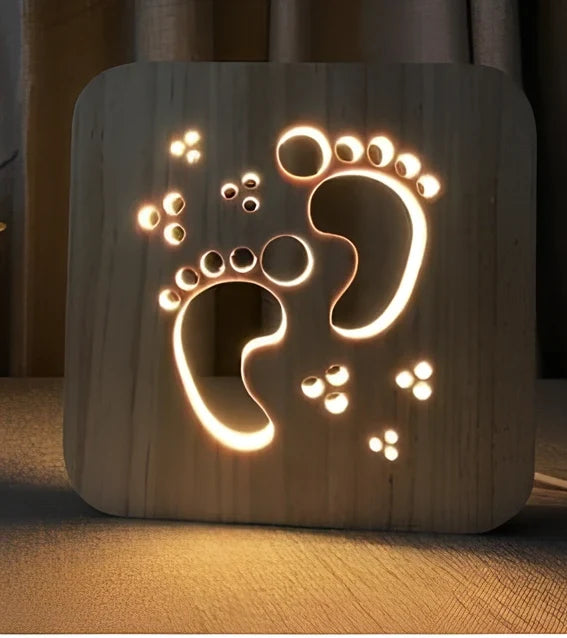 3D wood carving LED night light depicting musical instruments with USB power cable