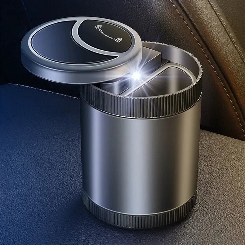 Automatic induction ashtray mounted in vehicle with USB power cable connected