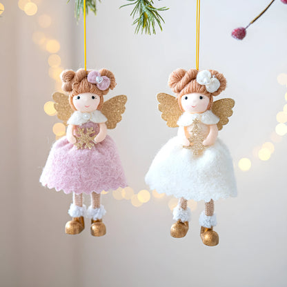 Pink and white cloth angel wings Christmas plush pendant decoration with hanging cord