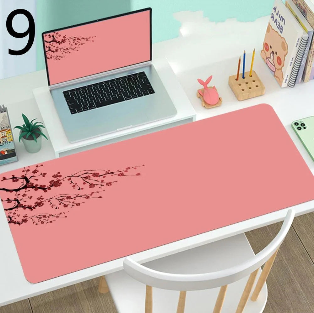 Large gaming mouse desk mat with printed design, multiple size options from 300x600mm to 400x900mm