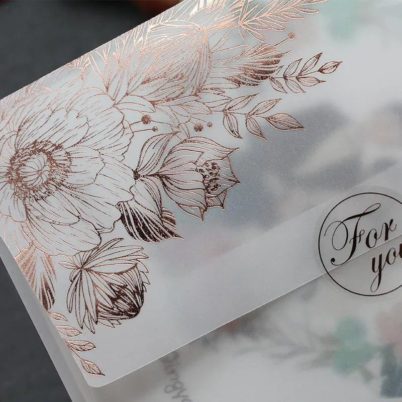 Sulfuric acid paper invitation card with bronzing matte varnish in gold or rose gold