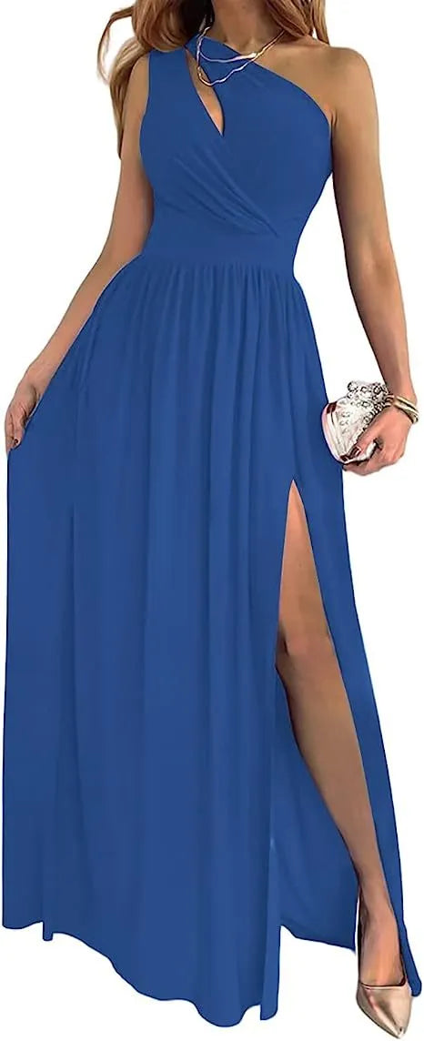 Women's one shoulder maxi dress with high split detail in soft fabric
