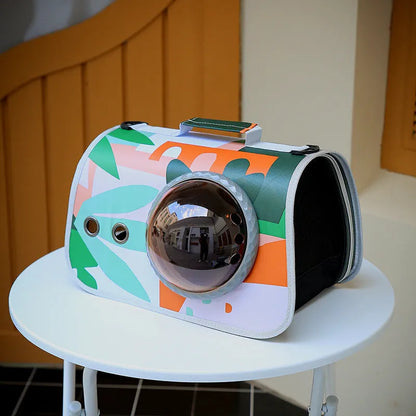 Transparent nylon pet carrier bag with cartoon pattern and 12kg capacity for small pets