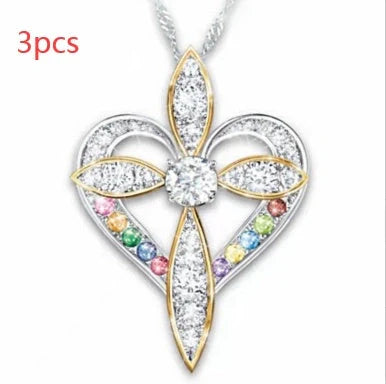 Elegant heart-shaped cross pendant necklace with adjustable chain, perfect for faith and fashion lovers.