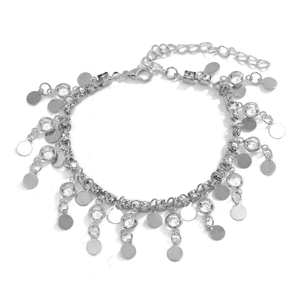 Adjustable beach women's anklet in gold and silver with geometric design