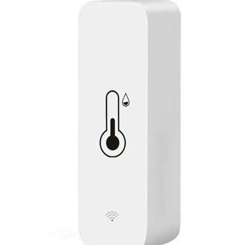 Compact white ABS plastic WiFi and Zigbee temperature and humidity sensor for smart homes.