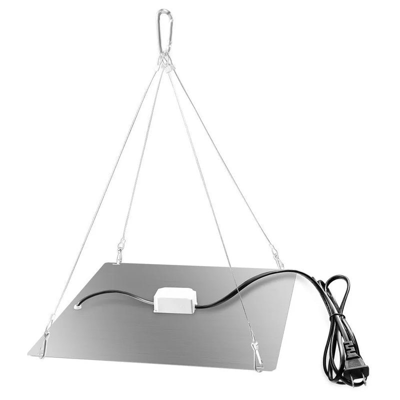 Plant grow light for indoor fruits, vegetables, and melons with hook, 25W or 45W power options with 81 or 169 LED beads, full spectrum or sunlight white spectrum options, aluminium housing, certified for UK, EU, US, and AU plug standards.