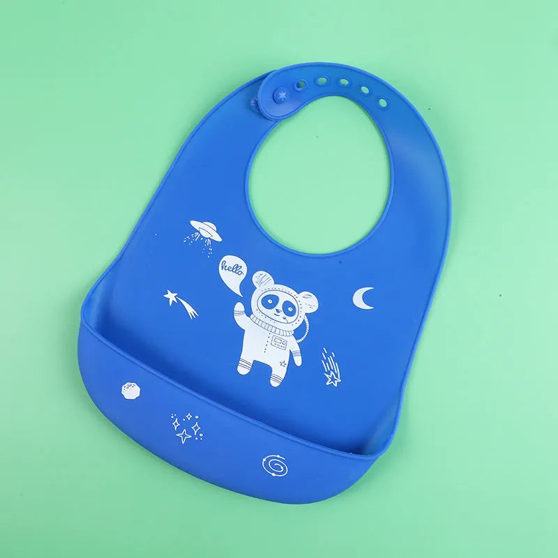 Silicone baby bib with cartoon print, waterproof and antifouling, for ages 0-6 years