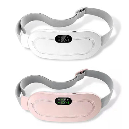 Smart electric heating and vibration massage waist belt with USB charger and screen display controller.