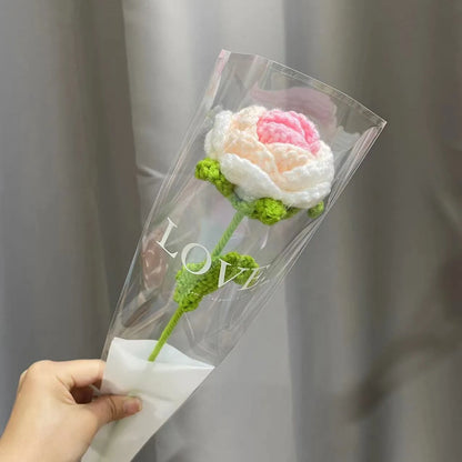 Wool-woven artificial silk rose bouquet in gradient blue colour with textured floral arrangement