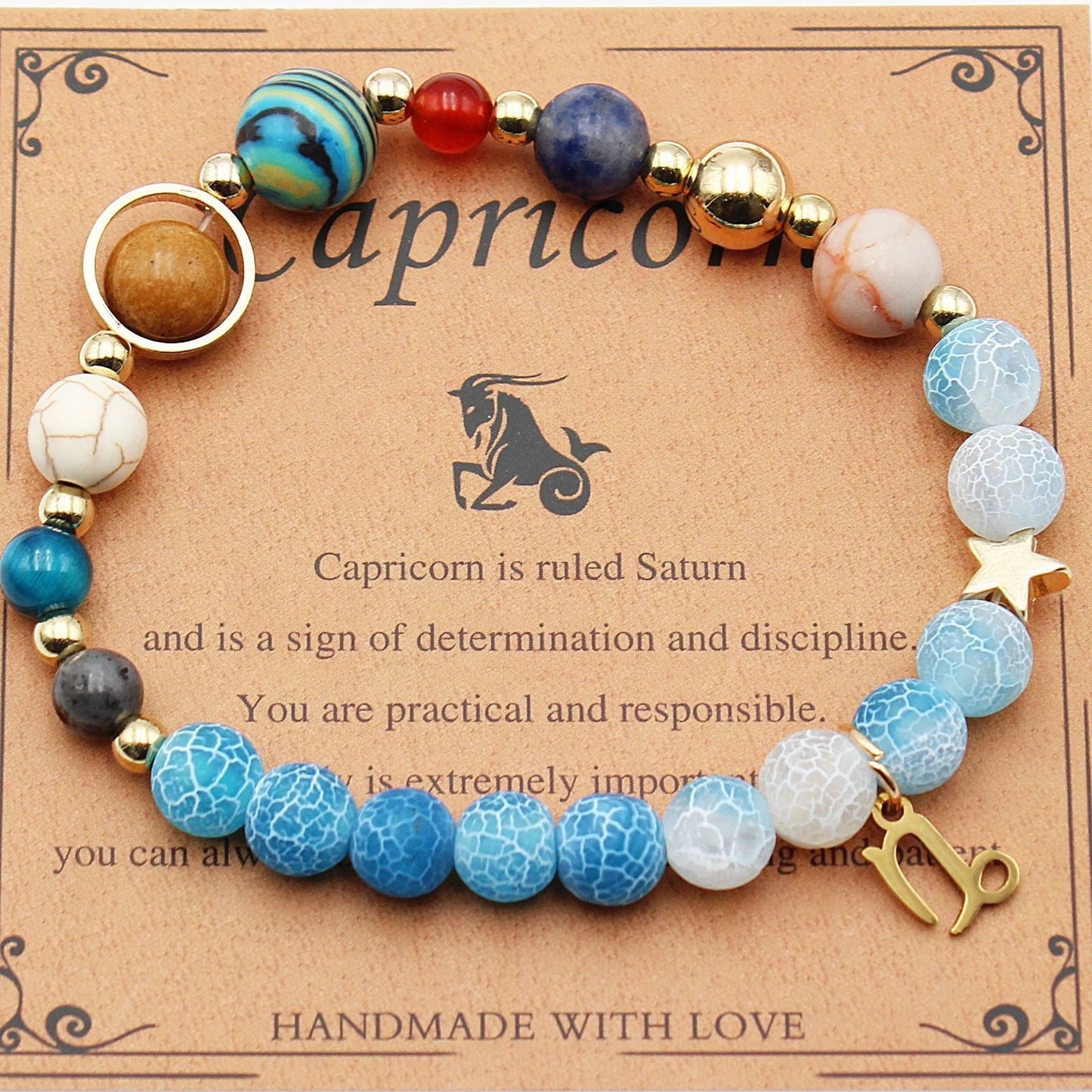 Handcrafted zodiac bracelets with natural stone beads and constellation designs