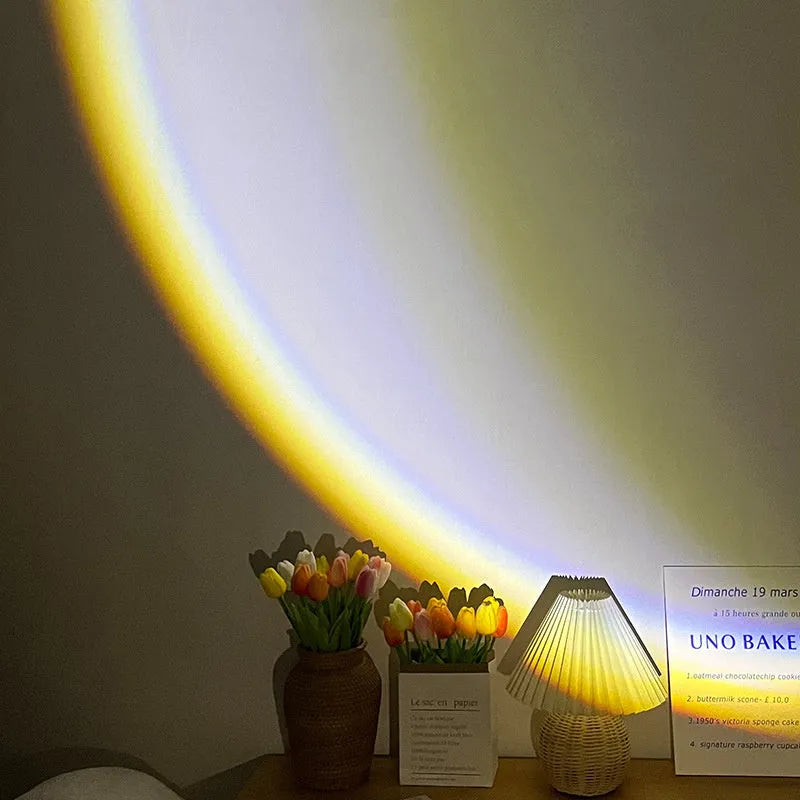 INS USB moon lamp projector with Scandinavian design showing 360° rotation and atmospheric lighting projection