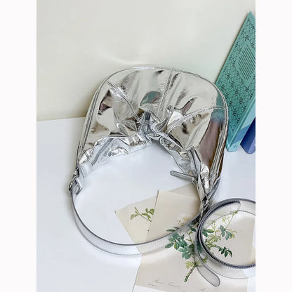 Women's genuine leather shoulder bag with dumpling shape and sandwich pocket in four colour options