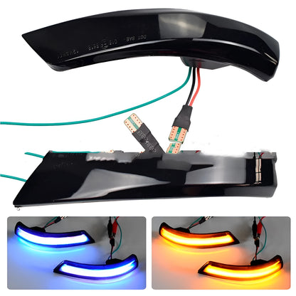 Ford Focus and Mondeo rearview mirror LED waterfall light kit in yellow or yellow and blue two-tone