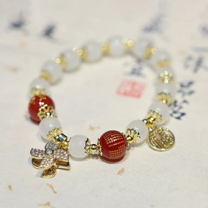 Women's Chinese-style glass bracelet with safety lock charm in choice of three colour options