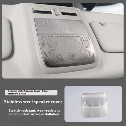 Stainless steel horn cover for Mazda CX50 with adhesive backing, shown in Black Titanium or Silver Titanium finish