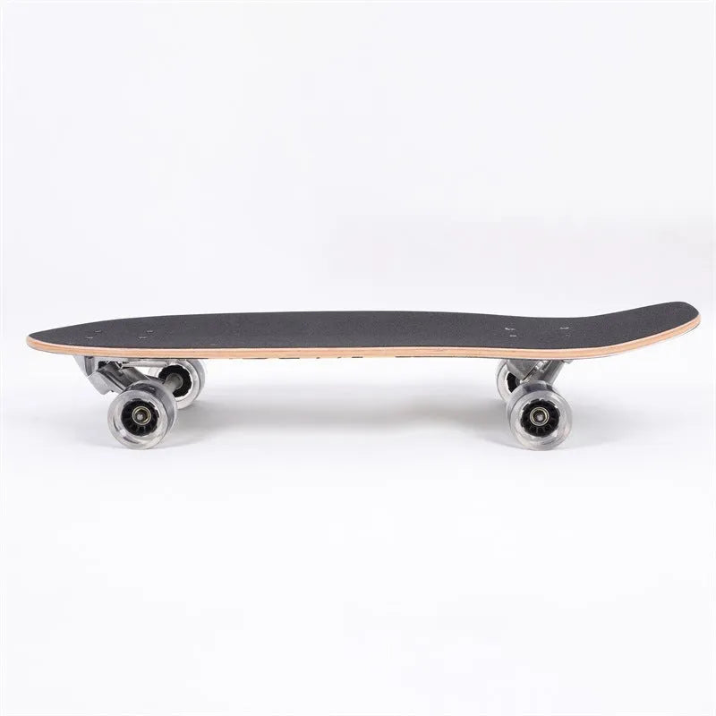 White 31-inch maple street scooter skateboard with kicktail on a plain background.