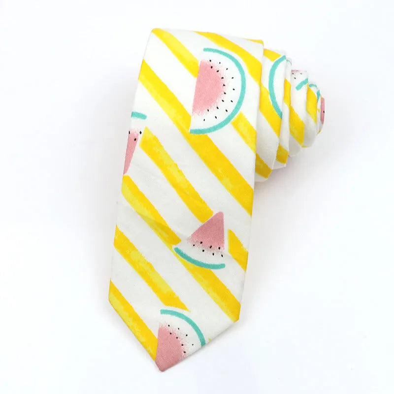 Korean style narrow men's cotton bow tie casual printed cartoon pattern necktie clothing accessory adjustable fabric tie for events parties
