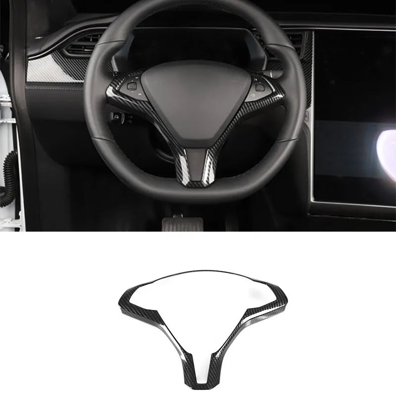 Black carbon fibre pattern steering wheel decorative trim for Tesla Model S