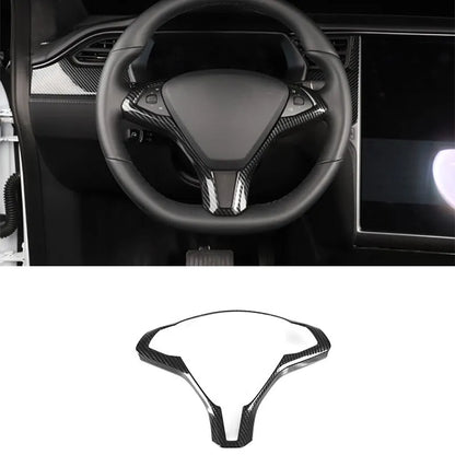 Black carbon fibre pattern steering wheel decorative trim for Tesla Model S