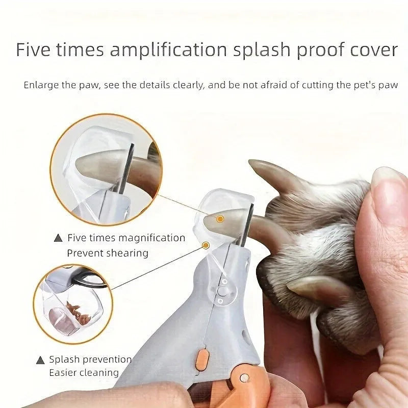 Yellow LED pet nail trimmer with magnifying glass and steel blades for cat and dog grooming