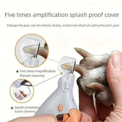 Yellow LED pet nail trimmer with magnifying glass and steel blades for cat and dog grooming