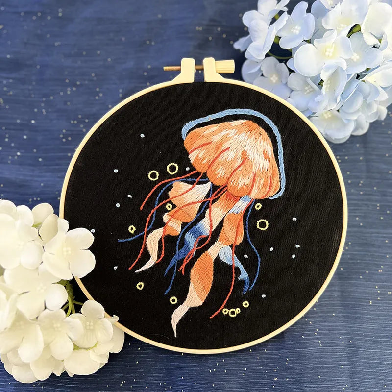 Handmade embroidery jellyfish pendant marine design fabric with cartoon pattern and elasticity options