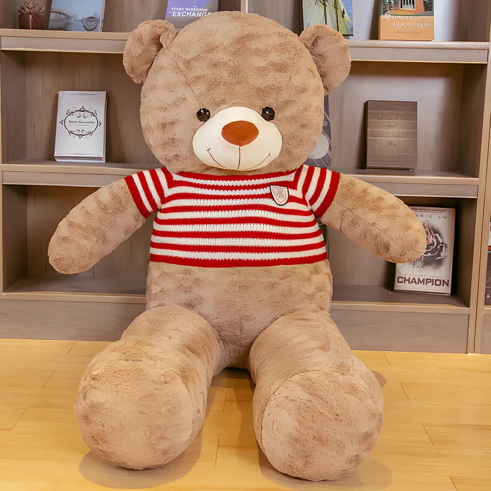 Large plush teddy bear rag in dark brown black stripe, 1.2m height with PP cotton filling and rose velvet fabric