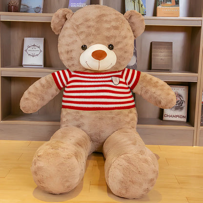 Large plush teddy bear rag in dark brown black stripe, 1.2m height with PP cotton filling and rose velvet fabric