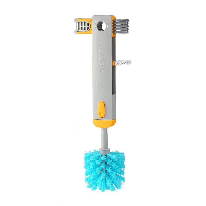 Blue and grey 4-in-1 multifunctional cup cleaning brush set with silicone and wire tools.