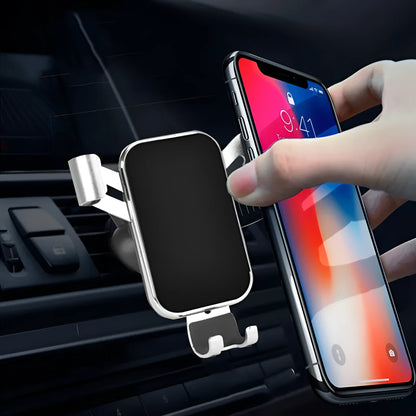 Aluminum alloy car phone holder with electroplated finish, shown in Black Blue Red and Silver options