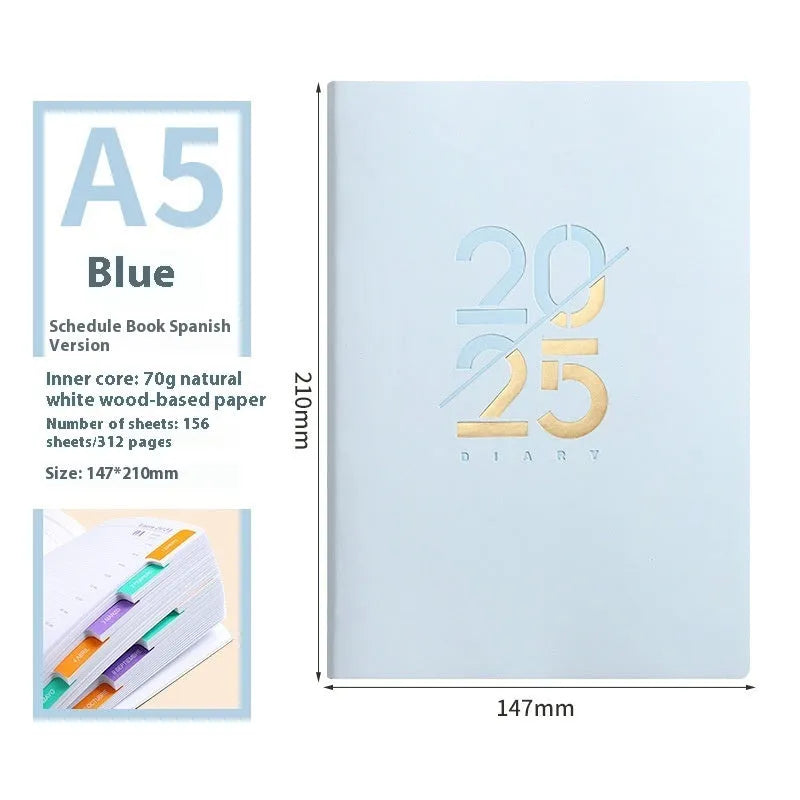 A5 daily planner schedule book with soft faux leather cover in multiple colour options