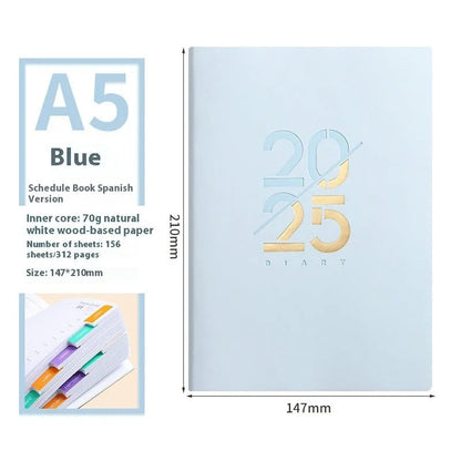 A5 daily planner schedule book with soft faux leather cover in multiple colour options
