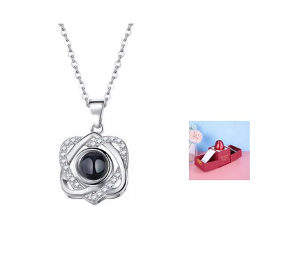 Valentine's Day Metal Rose Jewelry Gift Box Necklace with adjustable crystal necklace and maroon gift box