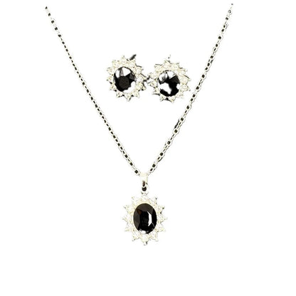 Sunflower zircon necklace and earring set in alloy with electroplated finish showing ellipse-shaped design