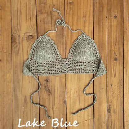 Women's backless acrylic bikini swimsuit top for running in various colours.