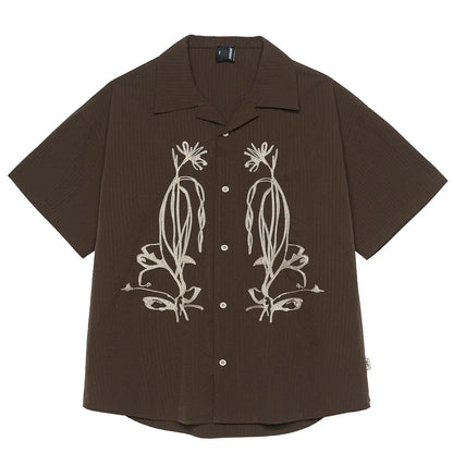 Brown coffee striped outdoor waterproof quick-drying Cuban collar short sleeve shirt