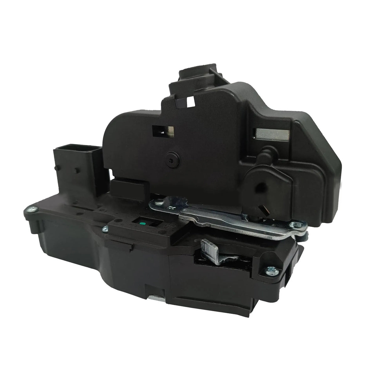 Black plastic door lock actuator for Cadillac SLS front right door with electrical connector