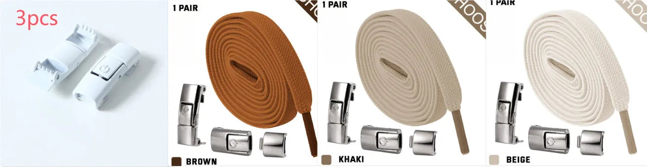 Press lock elastic shoelace with 8mm widened flat profile in assorted colours.