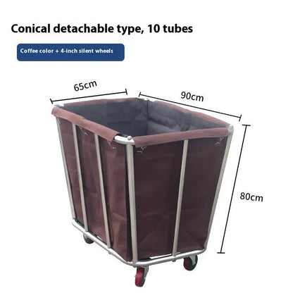 Stainless steel hotel linen trolley with multiple tubes for housekeeping linen transport