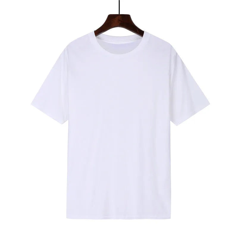 Cotton T-shirt for men in a loose fit short sleeve top available in black plus eight colours including white red purple yellow blue navy light blue and orange with a choice of six sizes from small to triple extra large